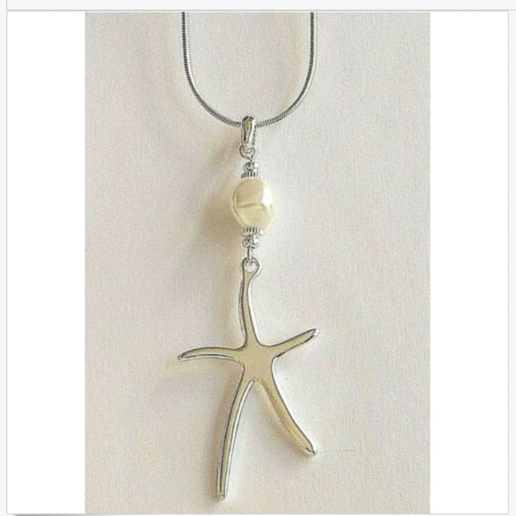 Silver Pearl Starfish Necklace 16-19" Sea Life Island Freshwater White Plated - Picture 2 of 8